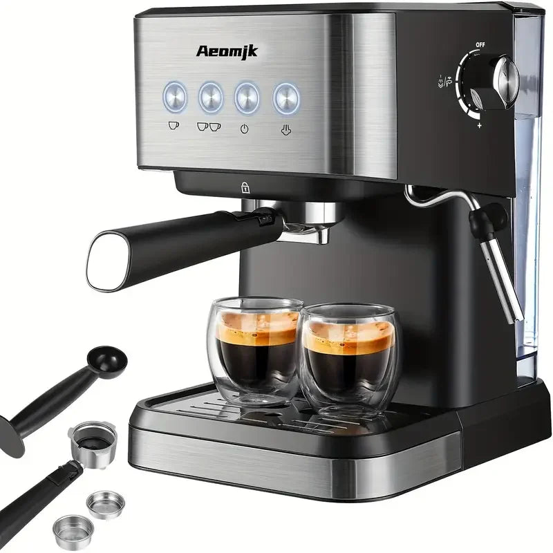 Aeomjk Semi-Automatic Espresso Machine, 20 Bar Pressure Extraction, for Making Cappuccino and Latte, with Steam Milk Frother, Espresso Machine with 1.5L Removable Water Tank
