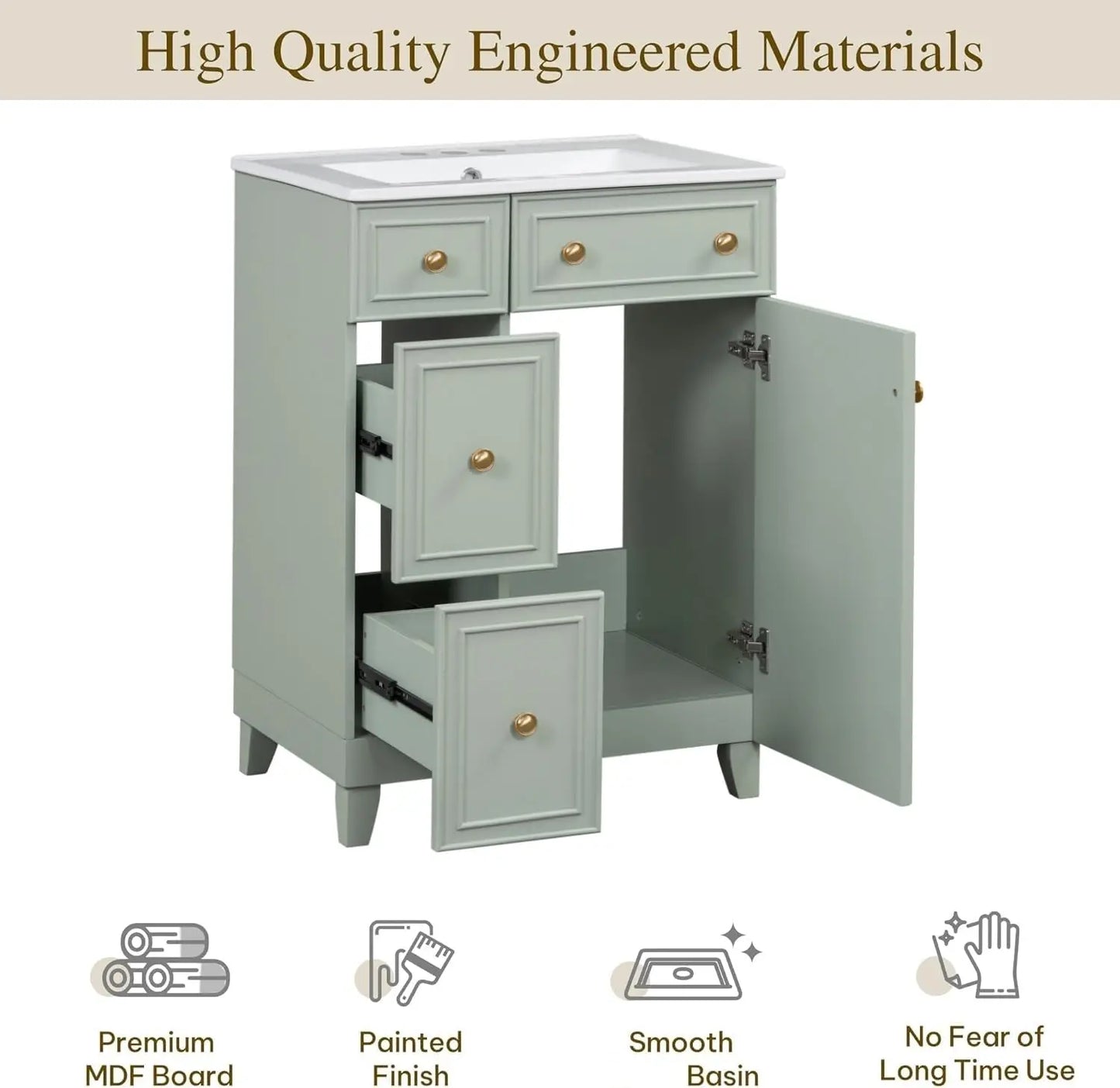 24in Small Vanity Cabinet Undermount Sink Soft Close Door Easy Assembly Bathroom Furniture Customized