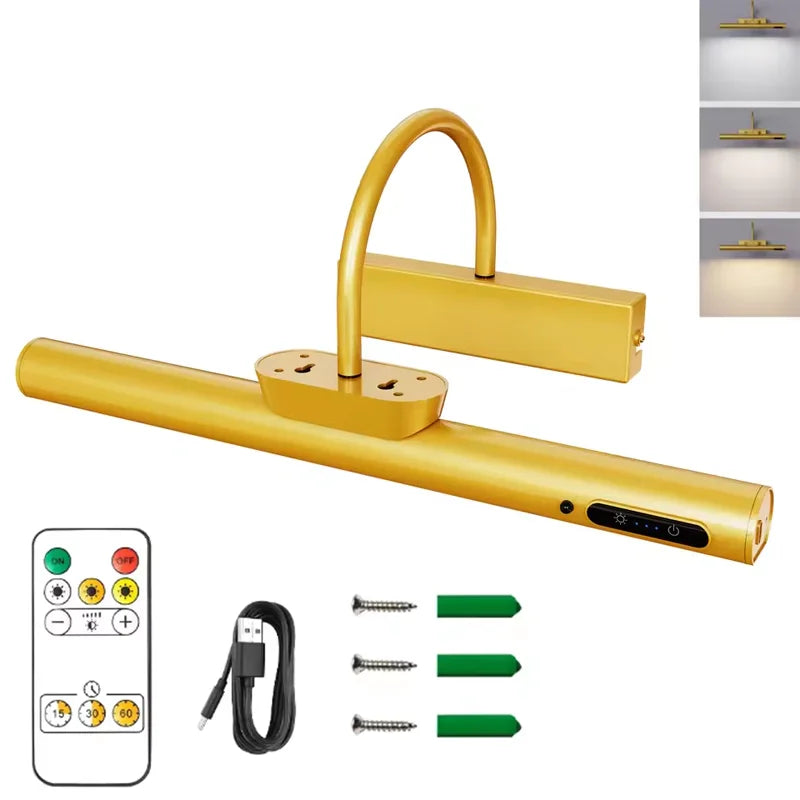 4000mAH Picture Wall Lamp LED Wireless Wall Light Tricolor Dimmable With Remote Art Display Rechargeable Battery Operated