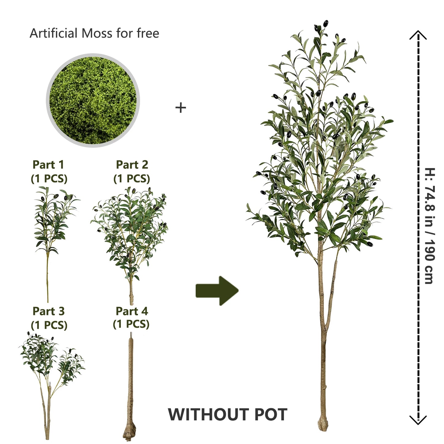 110-200CM Large Artificial Olive Plant tree Branches Without pot Faux plant Ornament indoor Faux Plant for Home garden Decor