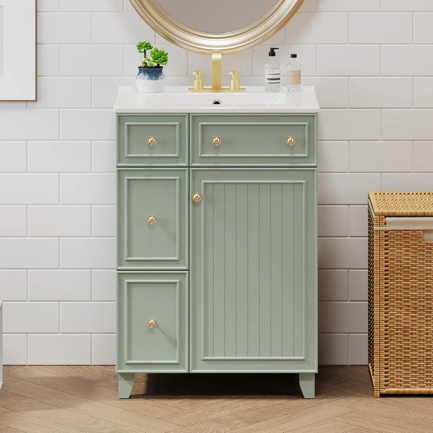 24in Small Vanity Cabinet Undermount Sink Soft Close Door Easy Assembly Bathroom Furniture Customized