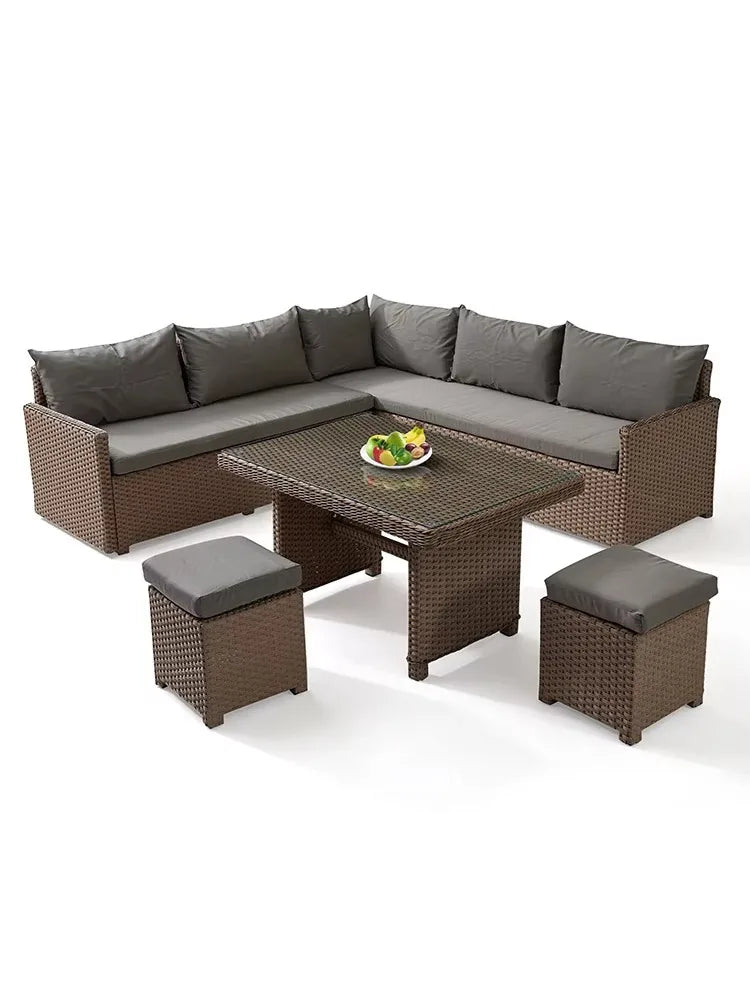 Patio Modern Wicker All Weather Aluminum Rattan Outdoor Corner L-Shaped Dining Garden Sofa Set