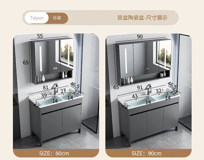 bathroom cabinet Combination bathroom Ceramic integrated double basin Deepening face washstand Customizable