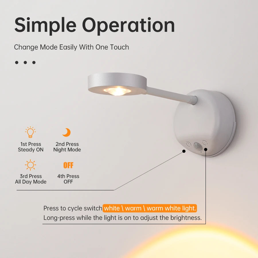 Wall Lamp Rechargeable Intelligent Human Sensing Wireless Night Light Dimmable LED Spotlights for Decoration Painting Lighting