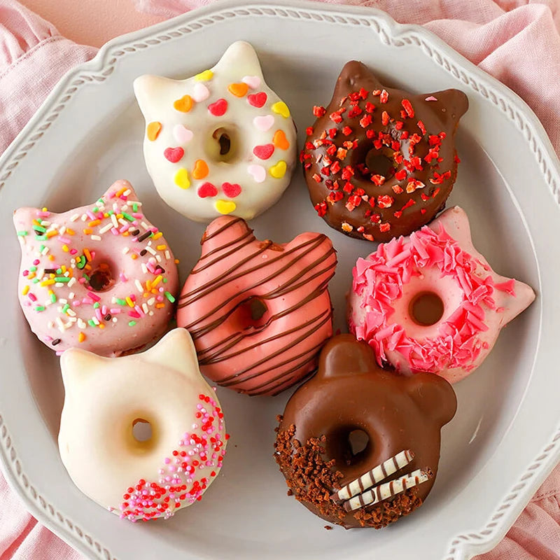Donut Baking Pan Cat & Bear-Shaped Non-Stick Carbon Steel Doughnut Mold Muffin Cake Pan for Dessert Pastry DIY Kitchen Accessory