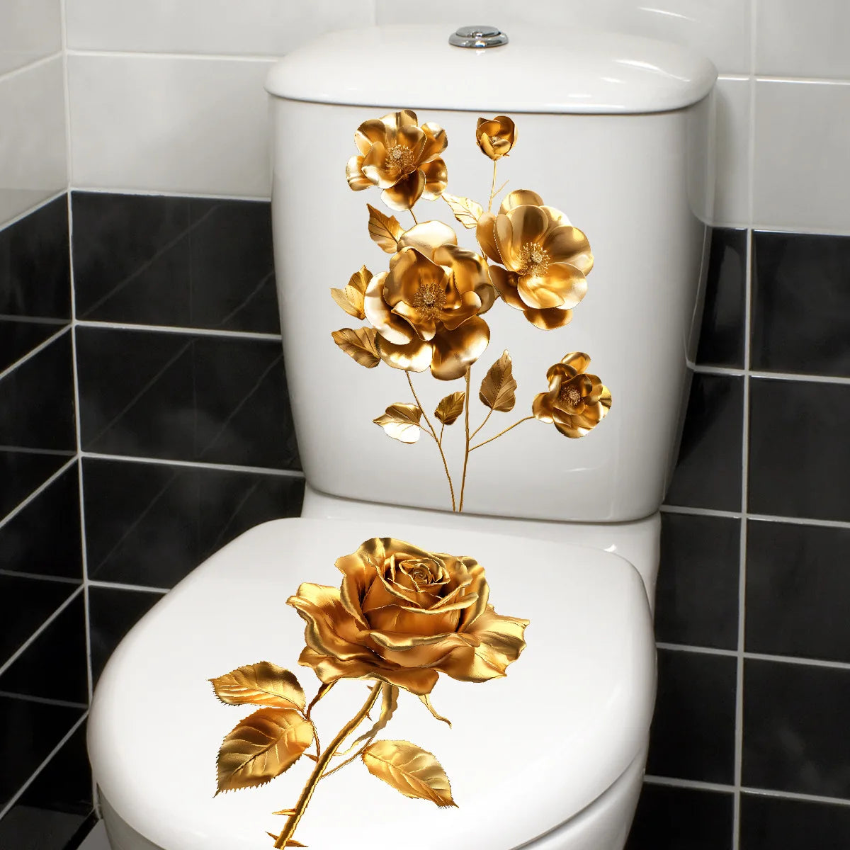 Beautiful Golden Flower Toilet Sticker Bathroom Toilet Cover Decorative Sticker Waterproof Self Adhesive