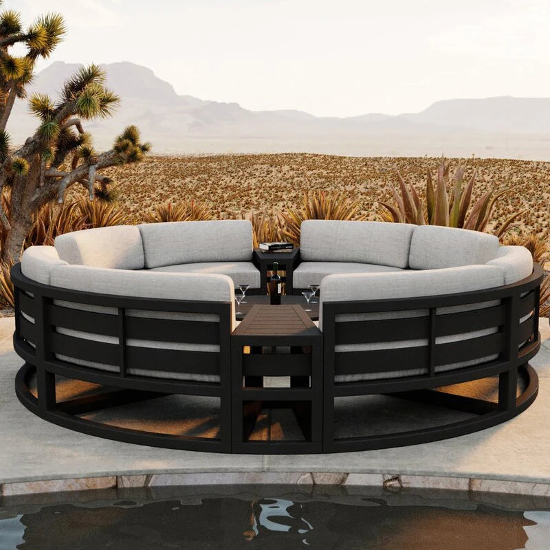360° Round Outdoor Sofa Set - Deep Grey Aluminum Patio Furniture, Waterproof for Garden and Balcony