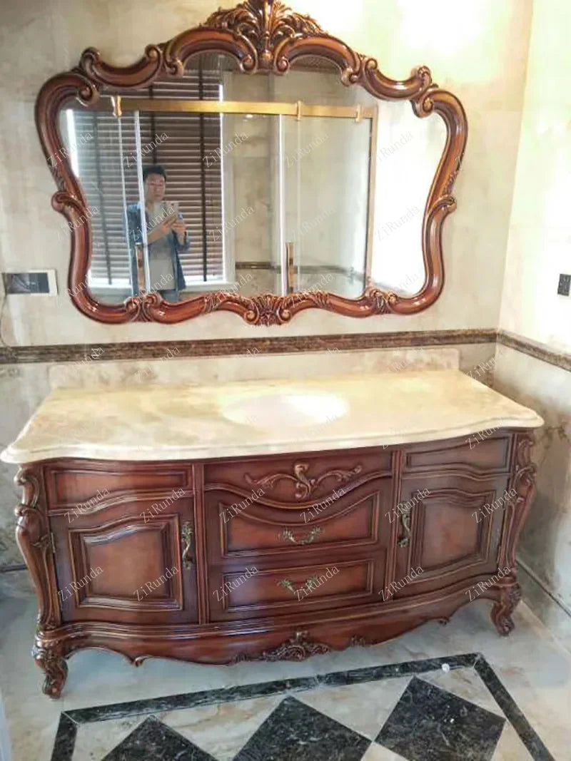 ~New Curved European Bathroom Cabinet Antique Washbasin Oak Combination Bathroom Double Basin Wash Basin Washstand