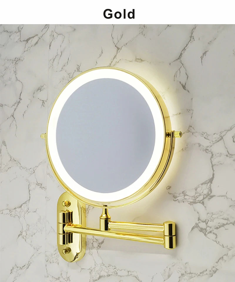8 inch Makeup Mirror Matte Gold 3x/5x/7x/10x Magnifying Double Side USB Charging Bathroom 3 color light Cosmetic Mirrors