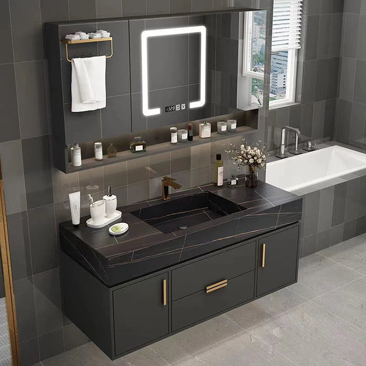 Luxury modern modular bathroom cabinet with smart mirror ceramic basin, wall-mounted vanity, eco-friendly