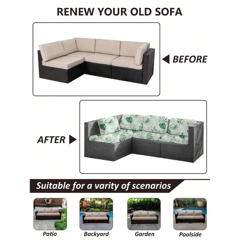 New Cross Border Set Outdoor Printed Sofa Cushion Cover Elastic Durable Milk Silk Fabric Single Seat Slipcover For Patio Garden