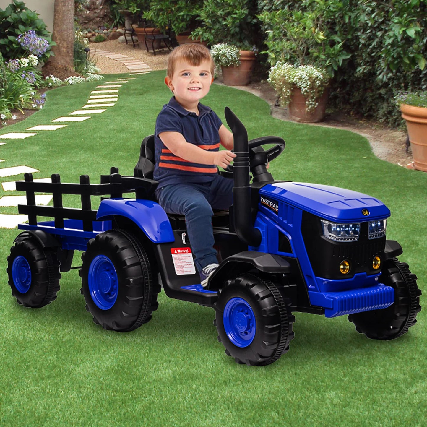 12V Kids Ride On Tractor Car Battery Powered Car Toy with Detachable Trailer,Remote Control,Music,Dual 35W Electric Vehicles
