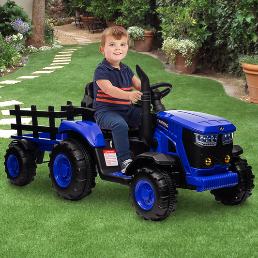 12V Kids Ride On Tractor Car Battery Powered Car Toy with Detachable Trailer,Remote Control,Music,Dual 35W Electric Vehicles
