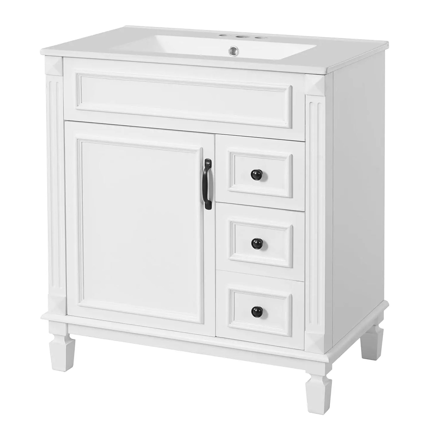 30" Bathroom Vanity with Sink Modern Storage Cabinet Single Sink Door Two Drawers Solid Wood Frame, Customized
