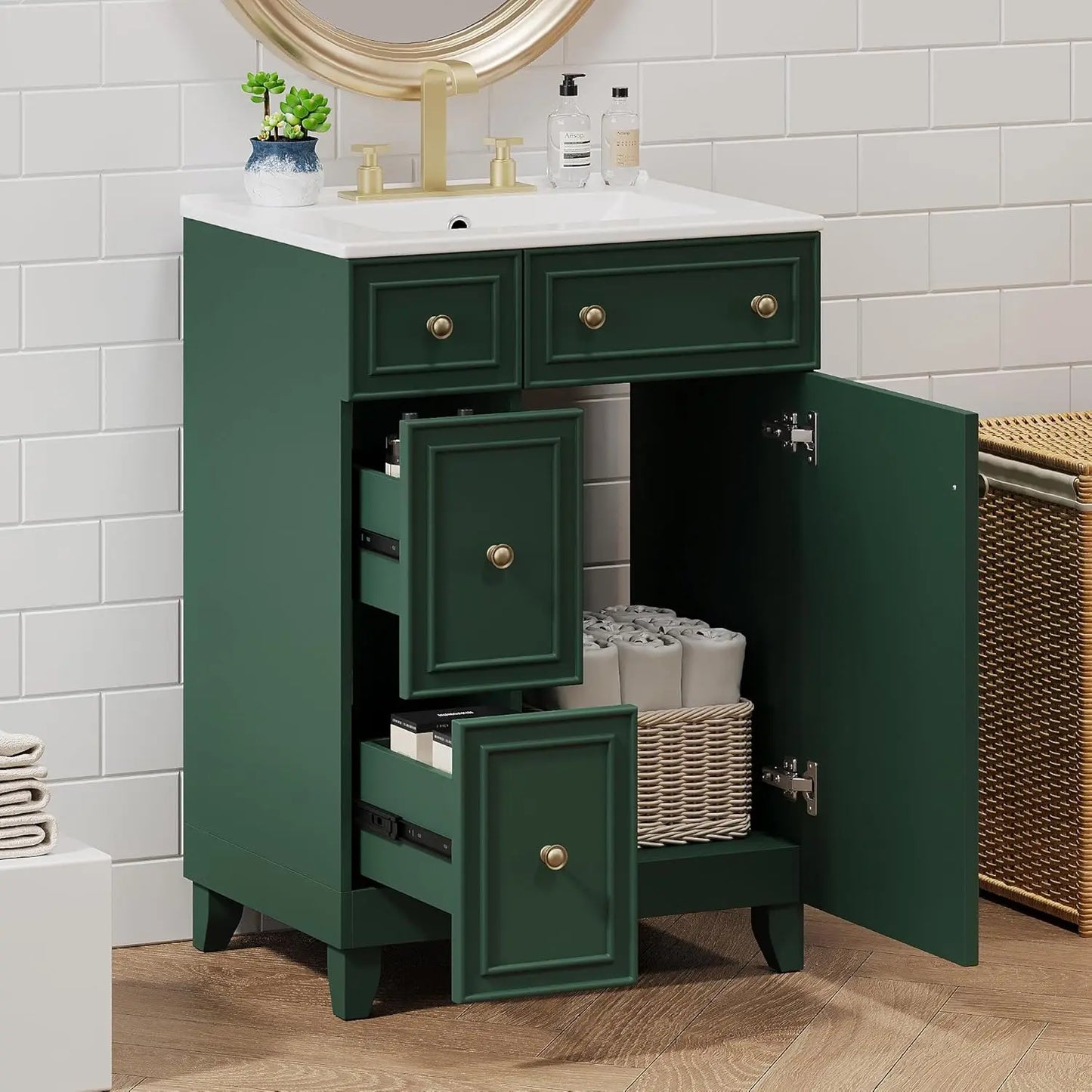 24in Small Vanity Cabinet Undermount Sink Soft Close Door Easy Assembly Bathroom Furniture Customized