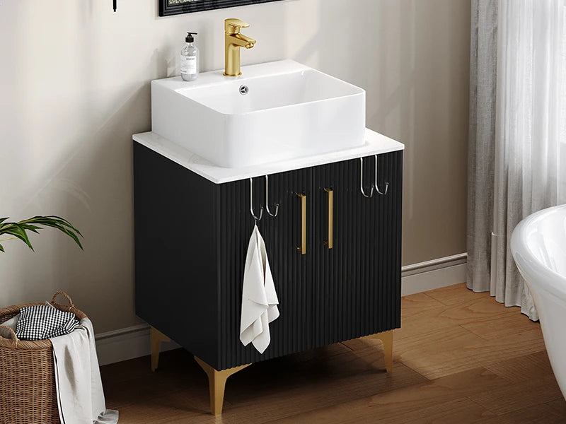 Bathroom Vanity 24 Inch with Counter Top Sink Combo, Modern Bathroom Storage Vanity Cabinet Set Included 2 Large Soft Closing