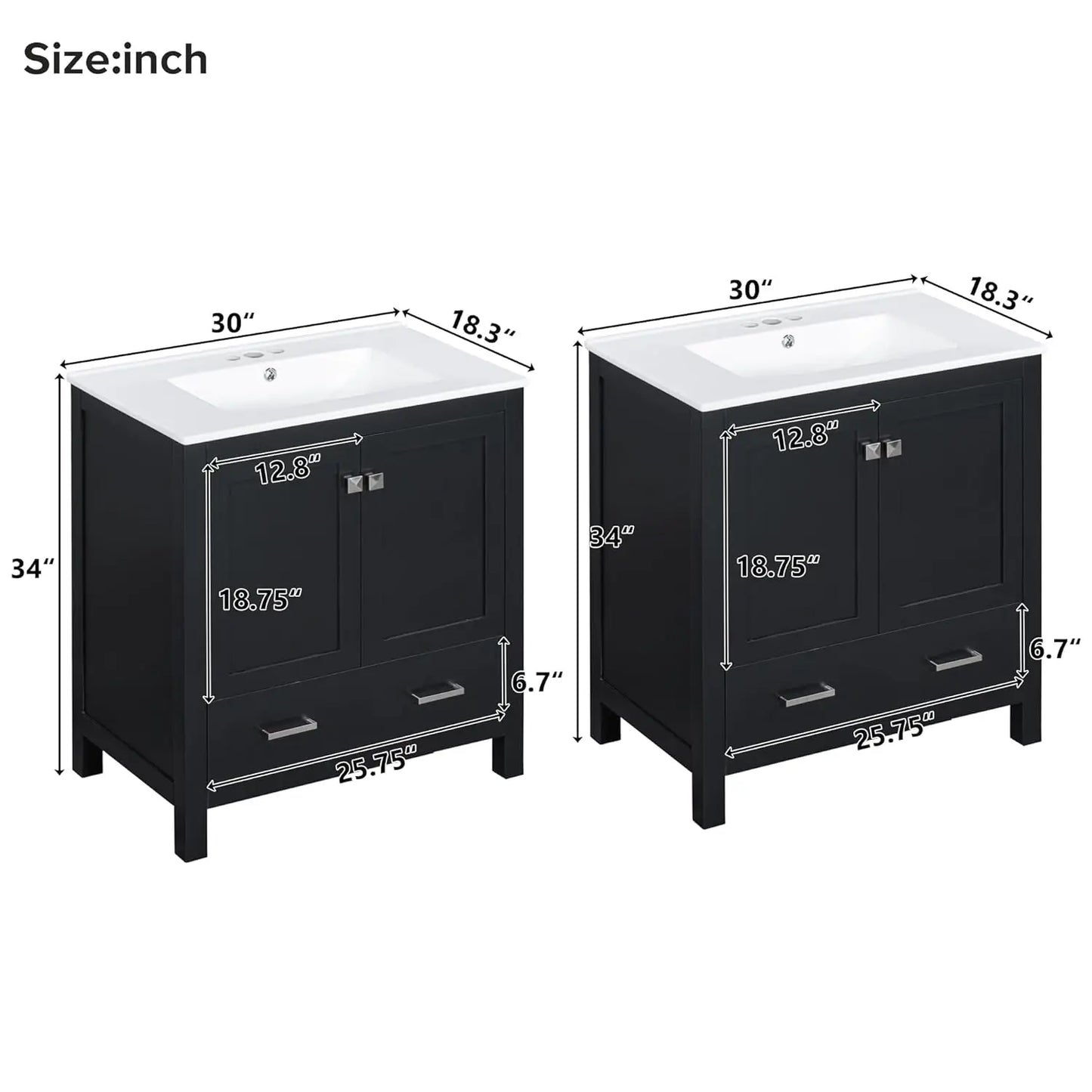 60" Double Sink Bathroom Vanity Solid Wood Cabinet Storage Drawers Racks Black, Customized