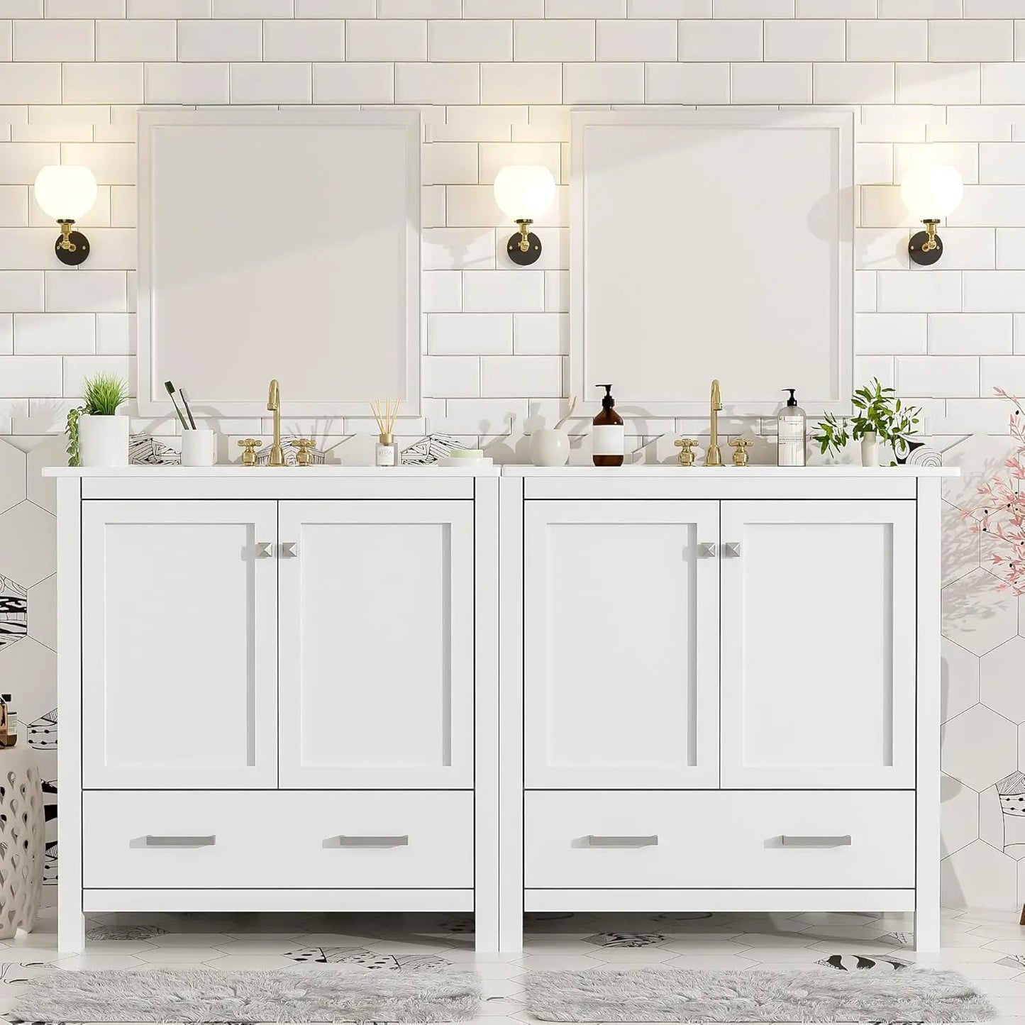 60" Double Sink Bathroom Vanity Solid Wood Cabinet Storage Drawers Racks Black, Customized