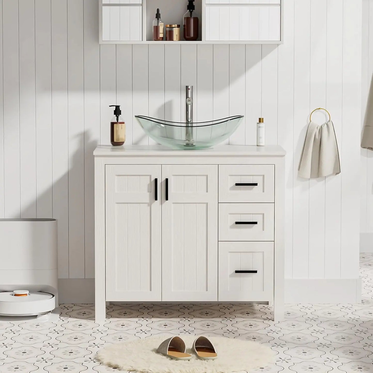 36" Bathroom Vanity Sink Combo Modern Freestanding Cabinet Soft Closing Doors Drawers Vessel Top Faucet Pop Up Drain Customized