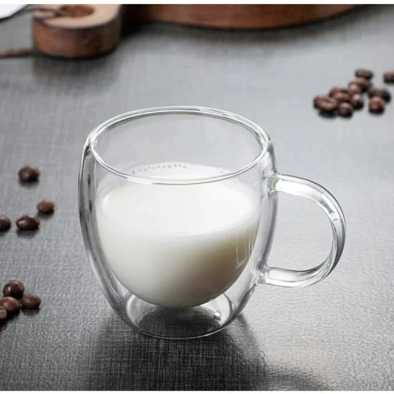 Heat Resistant Clear Double Wall High Borosilicate Glass Mug with Handle Coffee Milk Juice Water Cup Coffeeware Lover Gift