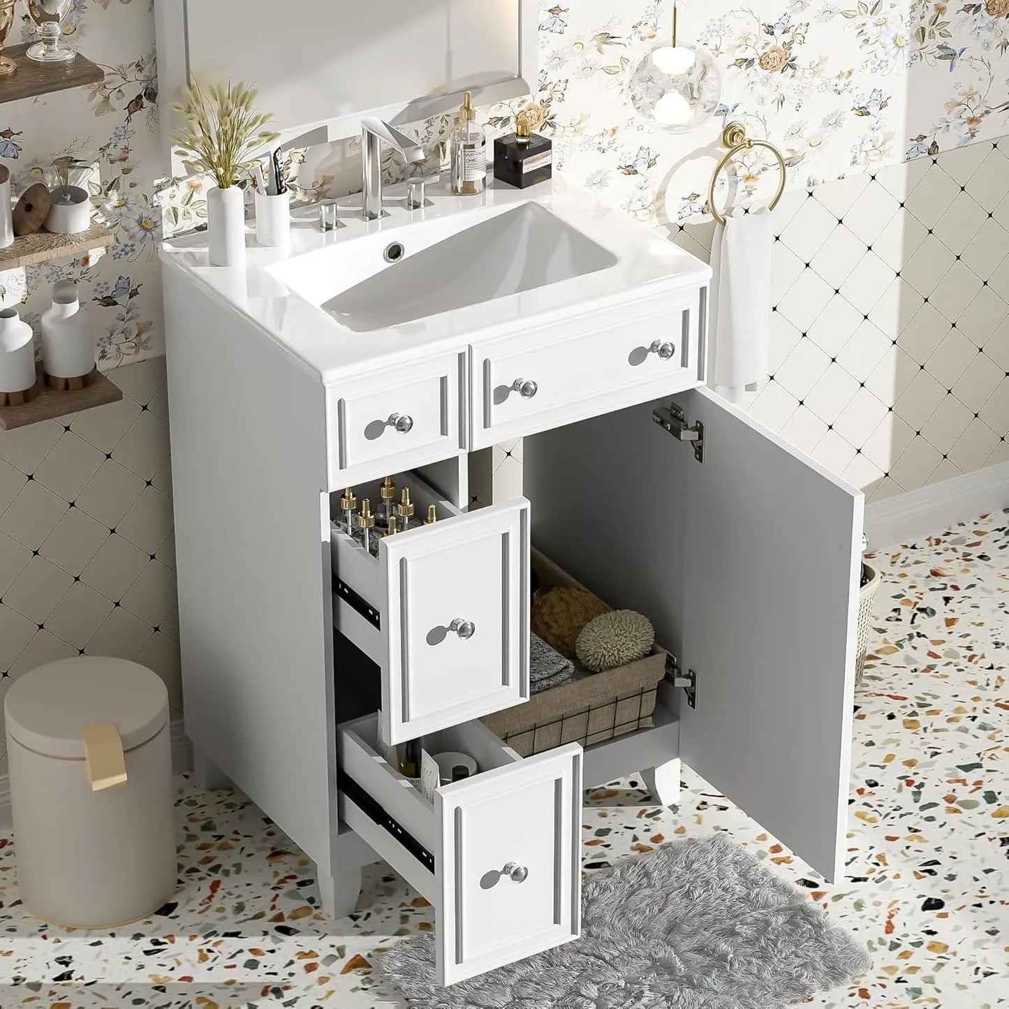 24in Small Vanity Cabinet Undermount Sink Soft Close Door Easy Assembly Bathroom Furniture Customized