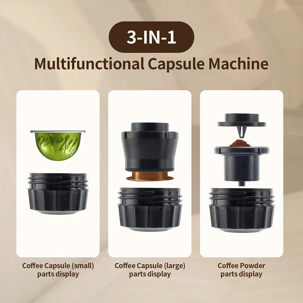 Wireless Electric Portable Espresso Coffee Machine for Car & Home Camping Coffee Maker 3-in-1 Capsule Powder Travel Coffee Maker