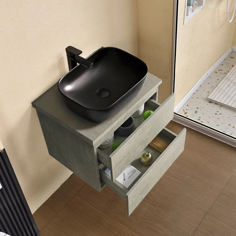 Black Wood Bathroom Vanity Floating Bathroom Vanity Cabinet With Drawer and Black Ceramic Basin Customizable