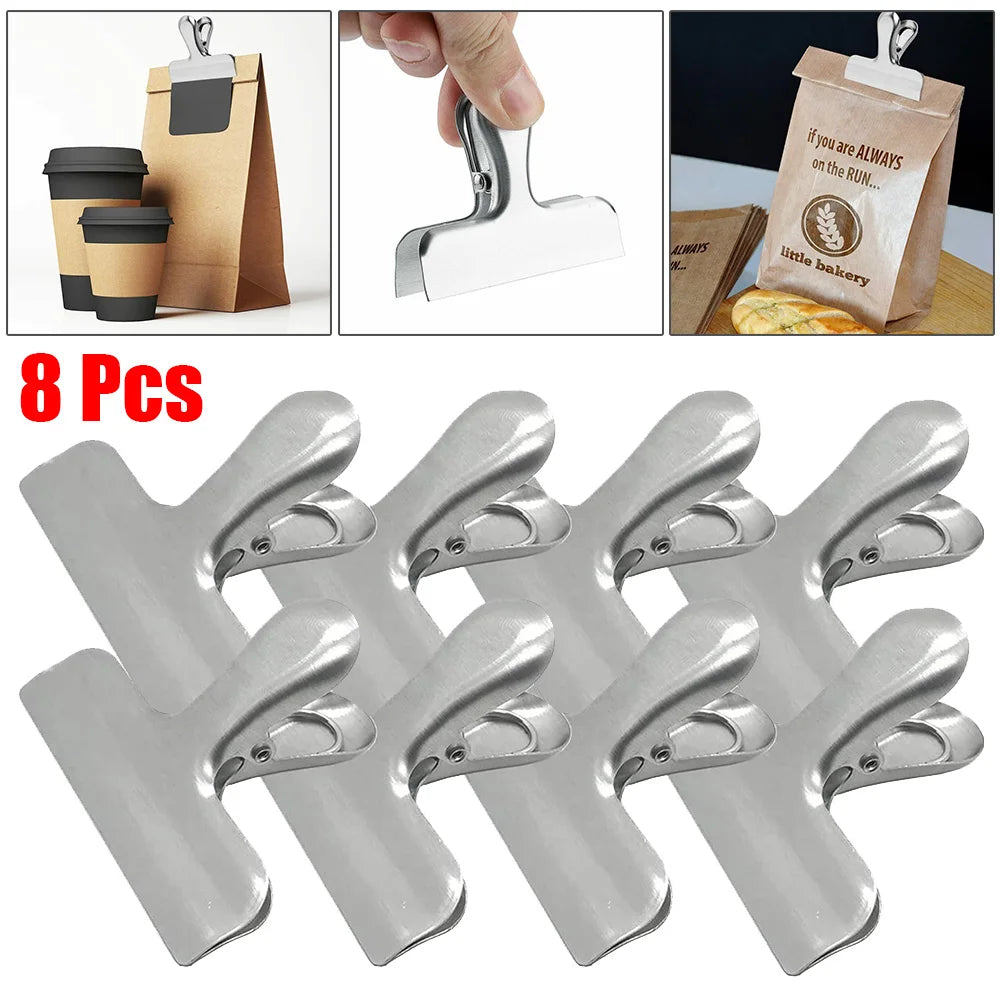 8Pcs Metal Chip Bag Clips Stainless Steel Home Kitchen Food Snack Clips Moisture-proof Household Kitchen Gadgets
