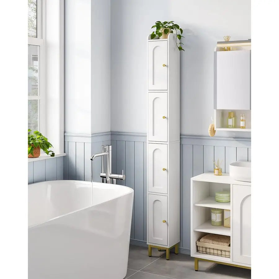 Narrow Tall Storage Cabinet, Slim Bathroom Storage Cabinet with 4 Adjustable Feet and Shelves, Bathroom Organization for Small S