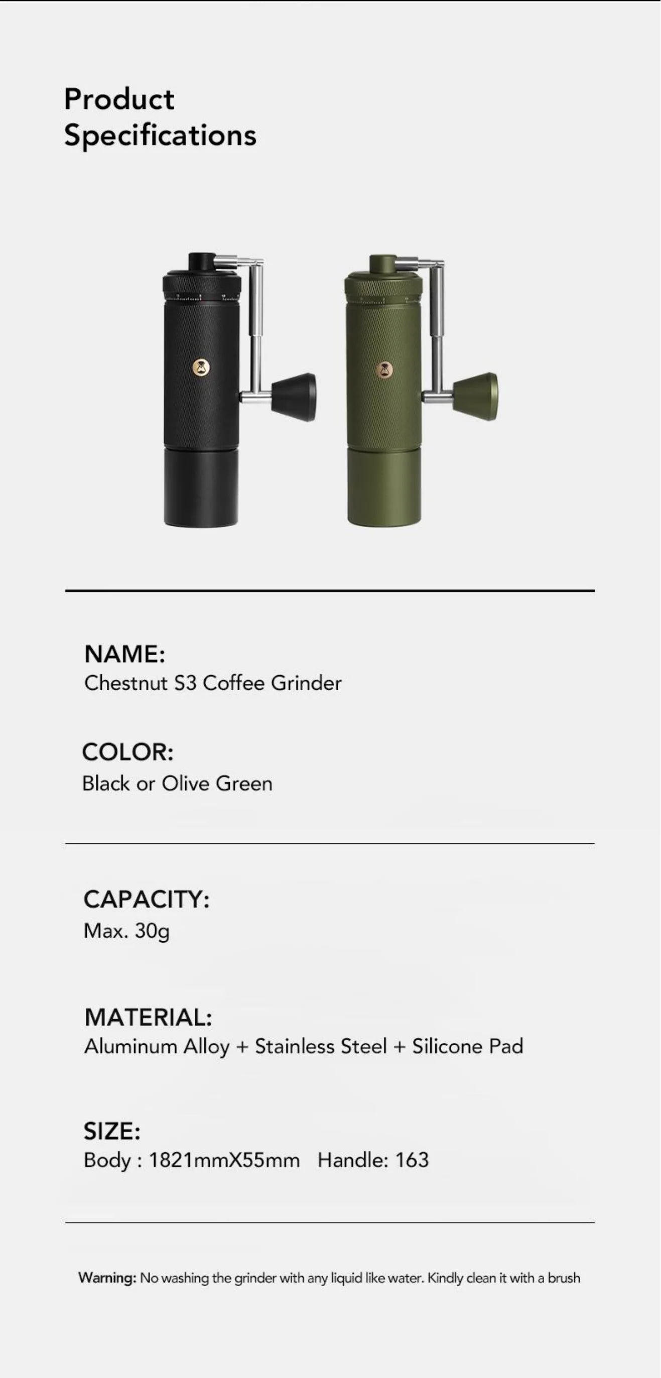 TIMEMORE Chestnut S3 Manual Coffee Grinder All-metal Body & S2C Burr Send Cleaning Brush Free Shipping