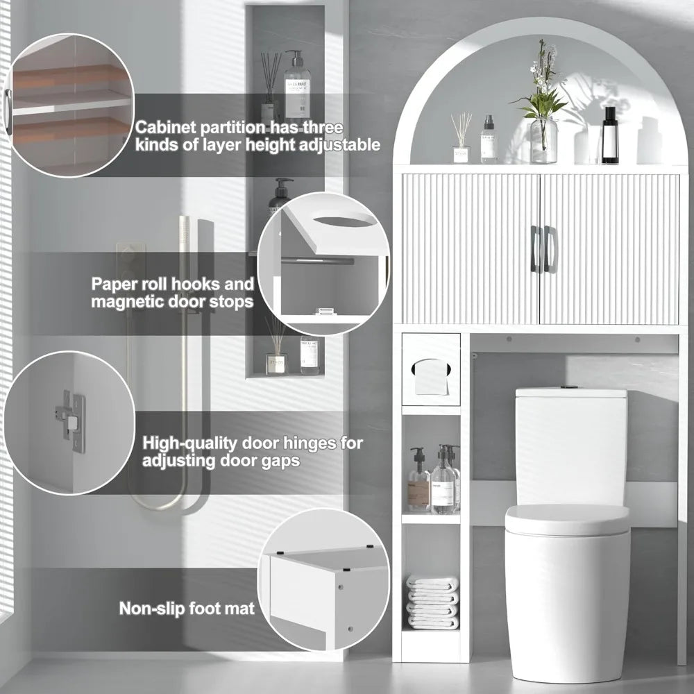 Bestseller"freestanding toilet-top storage cabinet with adjustable shelves and anti-tip feature, arched design"
