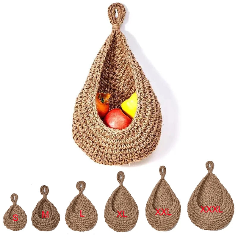 Handwoven Hanging Wall Fruit Vegetable Basket Organizer Container Decor for Kitchen Garden Mount Wall Flower Plant Onion Storage