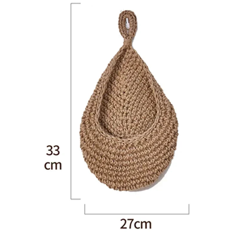 Handwoven Hanging Wall Fruit Vegetable Basket Organizer Container Decor for Kitchen Garden Mount Wall Flower Plant Onion Storage
