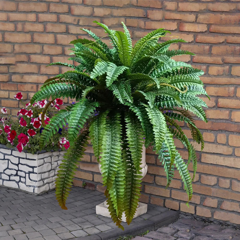 28/58/88 Leaves Artificial Boston Fern Large Hanging Plants Fake Palm Leafs Faux Persian Vines Silk Wall Plants For Home Decor