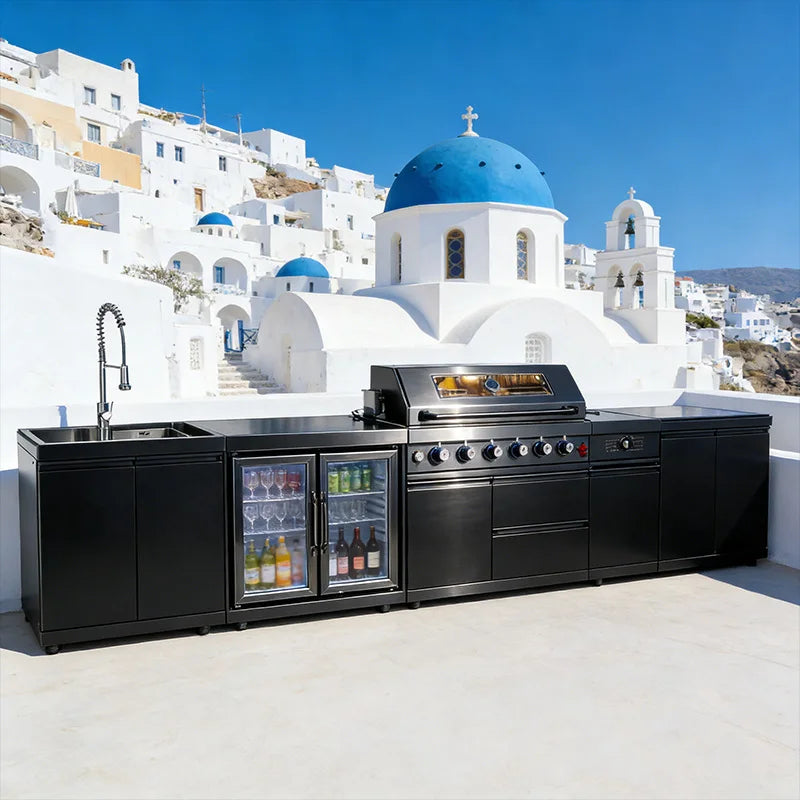 A Full Kitchen Suite Including Grill Cooktop Sink And Fridge With Waterproof Custom Outdoor Stainless Steel Cabinet For Backyard