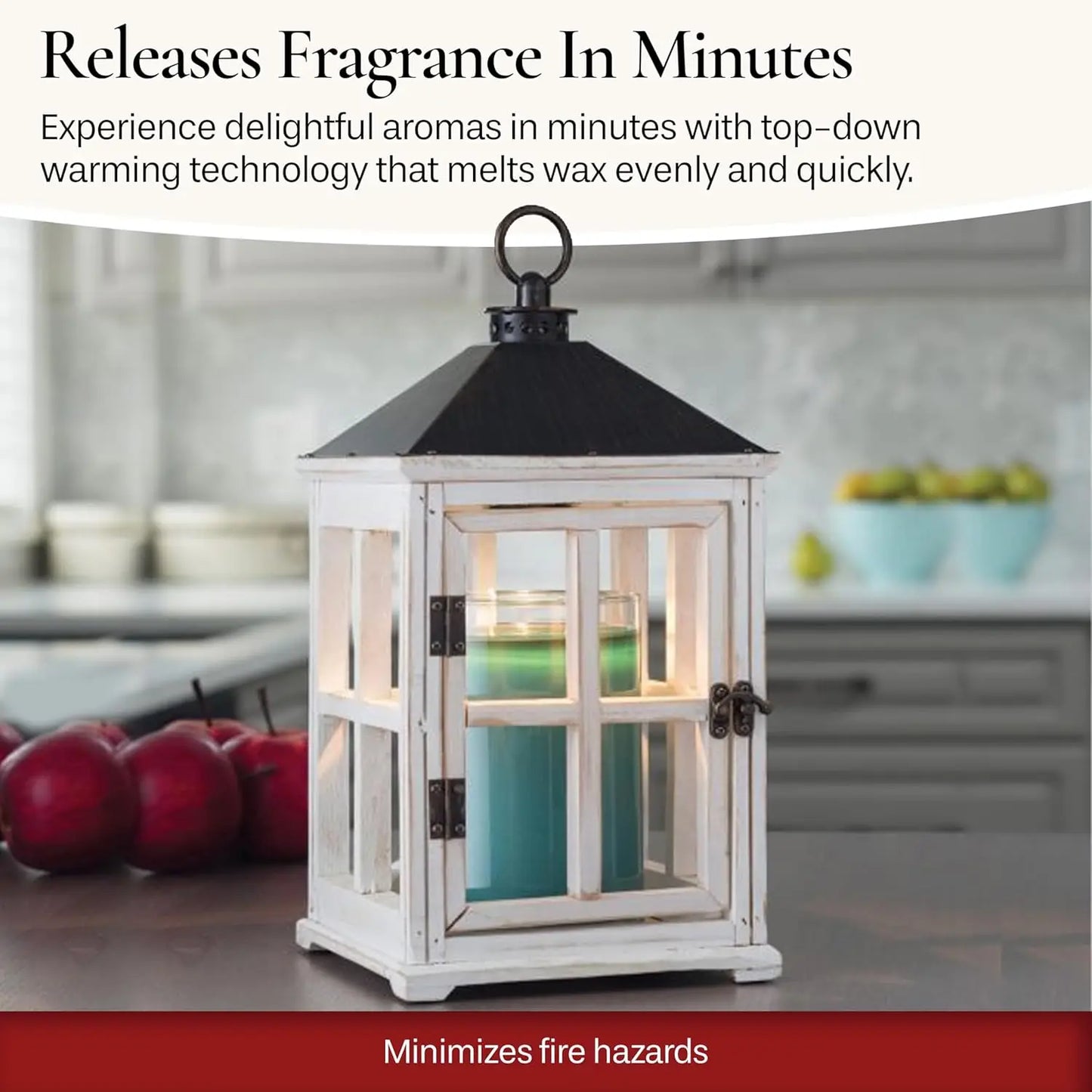 White Wooden Farmhouse Candle Warmer Lantern for Top-Down Warming & Flame-Free Fragrance