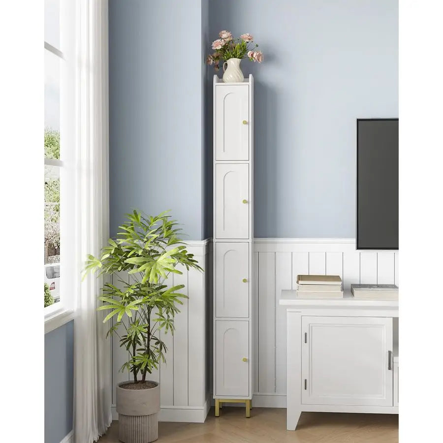 Narrow Tall Storage Cabinet, Slim Bathroom Storage Cabinet with 4 Adjustable Feet and Shelves, Bathroom Organization for Small S