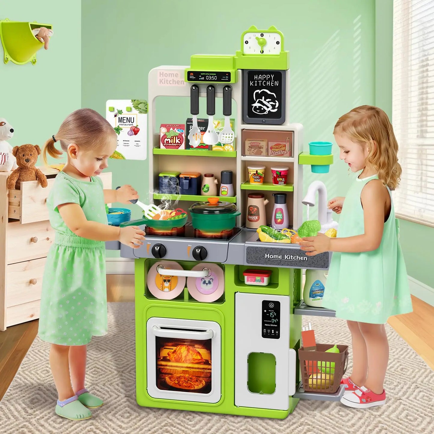 Kids Kitchen Play Set with Stove, Sink and Play Food - Toddler Play Kitchen with Sink and Play Food, Kids Play Kitchen Set, Esse