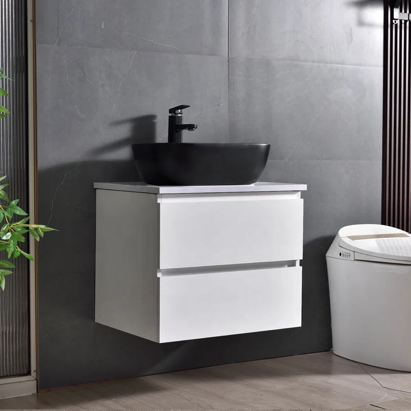 Black Wood Bathroom Vanity Floating Bathroom Vanity Cabinet With Drawer and Black Ceramic Basin Customizable