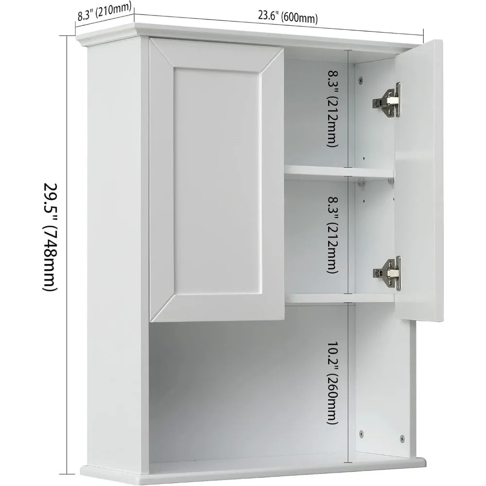 Hot-sellingwooden over-the-toilet wall cabinet with mdf material, 23x29", buffering hinges, and adjustable shelves