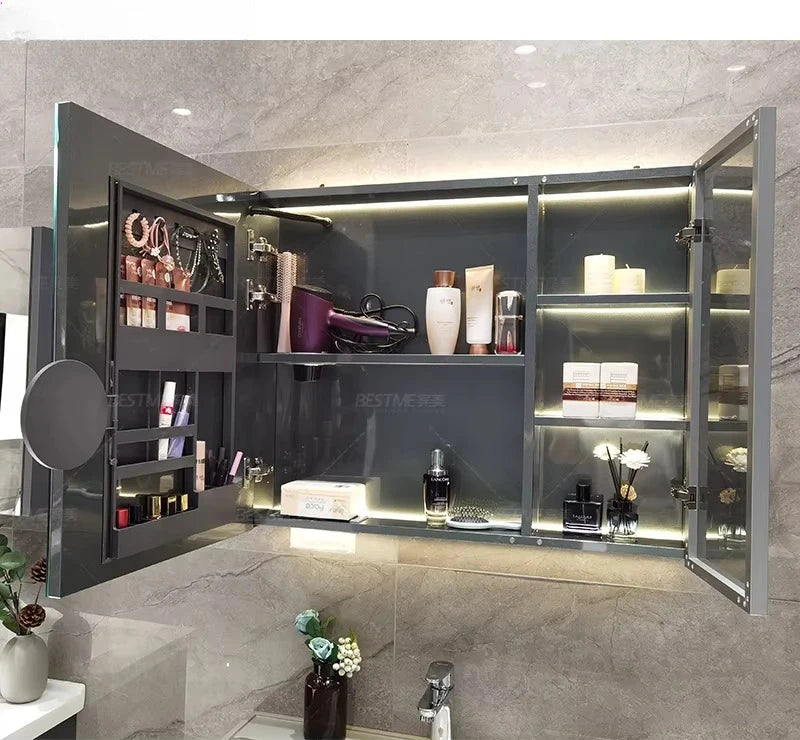Luxury Stainless Steel Premium Wash Room Bath Cabinet Luxury Bathroom Cabinet with Mirror & Basin for Hotel Apartment