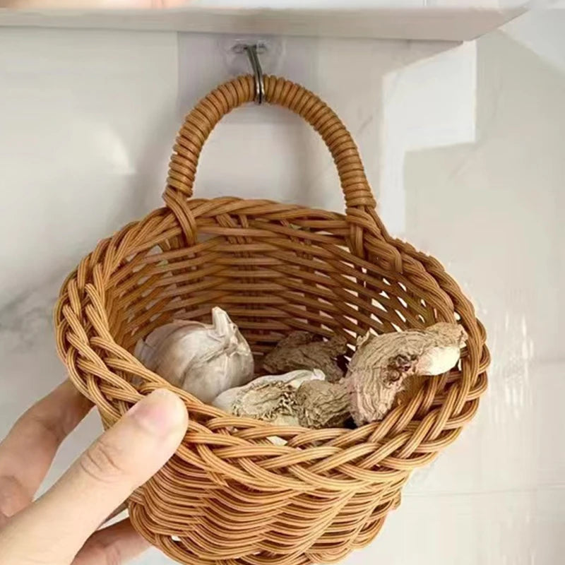 Kitchen Storage Basket with Handle Woven Hanging Baskets for Living Room Fruit Sundries Organizer Home Decor Hand-woven Baskets