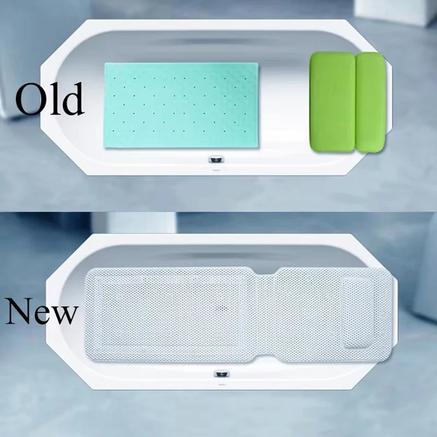 Non Slip BathTub Mat Suction Cup Bath Tub Pillow Headrest Long SPA Pillows Neck Cushion Hangable Waterproof Bathroom Accessories