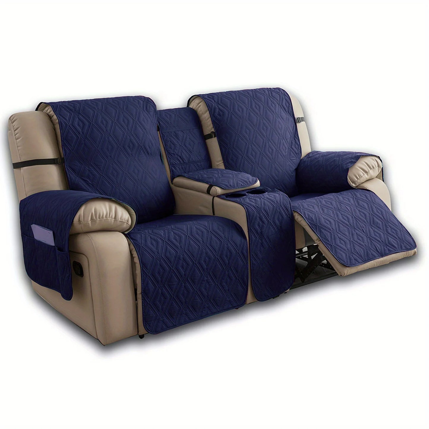 Recliner Slipcover With Center Console 100% Waterproof Pet Cover For Recliner With Straps For Bedroom Office Home Decor