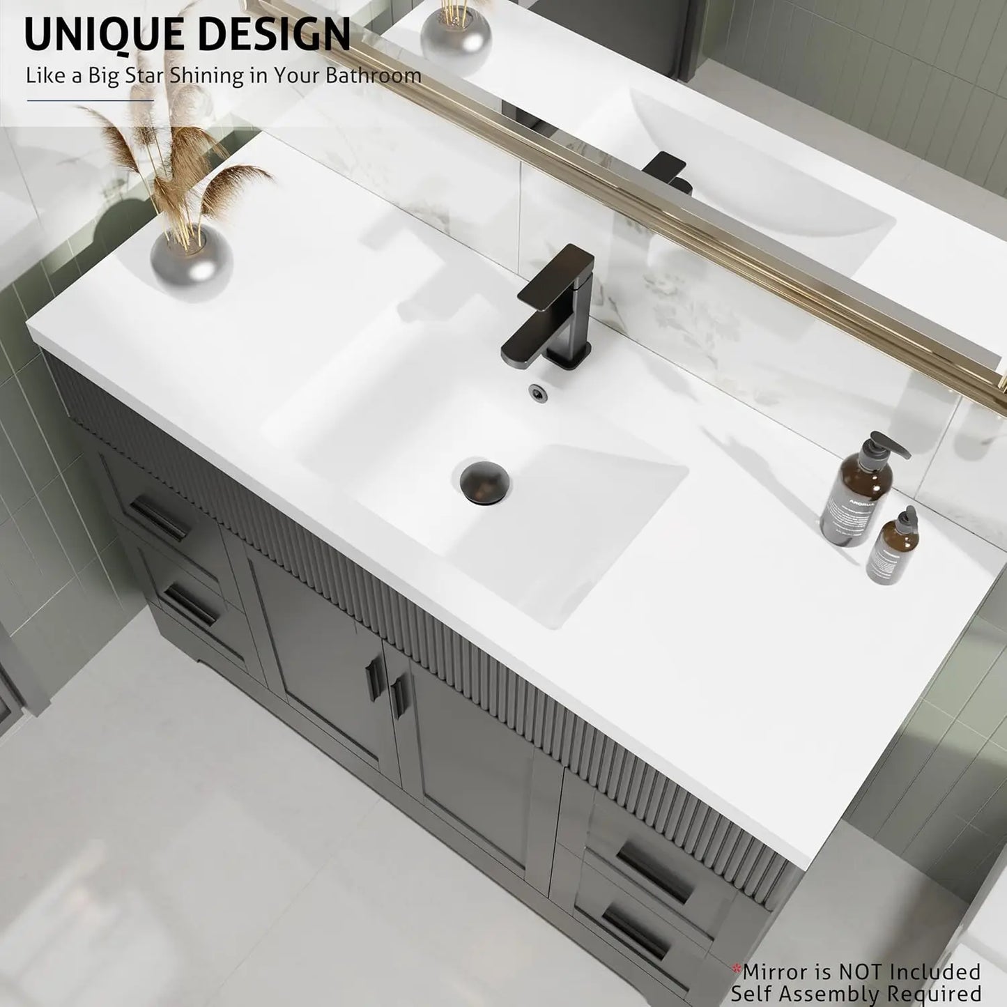 48" Bathroom Vanity Sink Combo Matte Black Painted Surface Modern Cabinet Undermount Single Sink Faucet Drain Customized