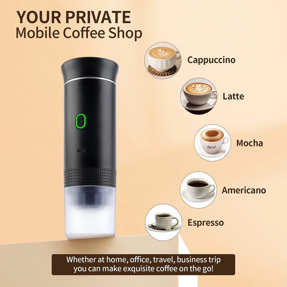Wireless Electric Portable Espresso Coffee Machine for Car & Home Camping Coffee Maker 3-in-1 Capsule Powder Travel Coffee Maker