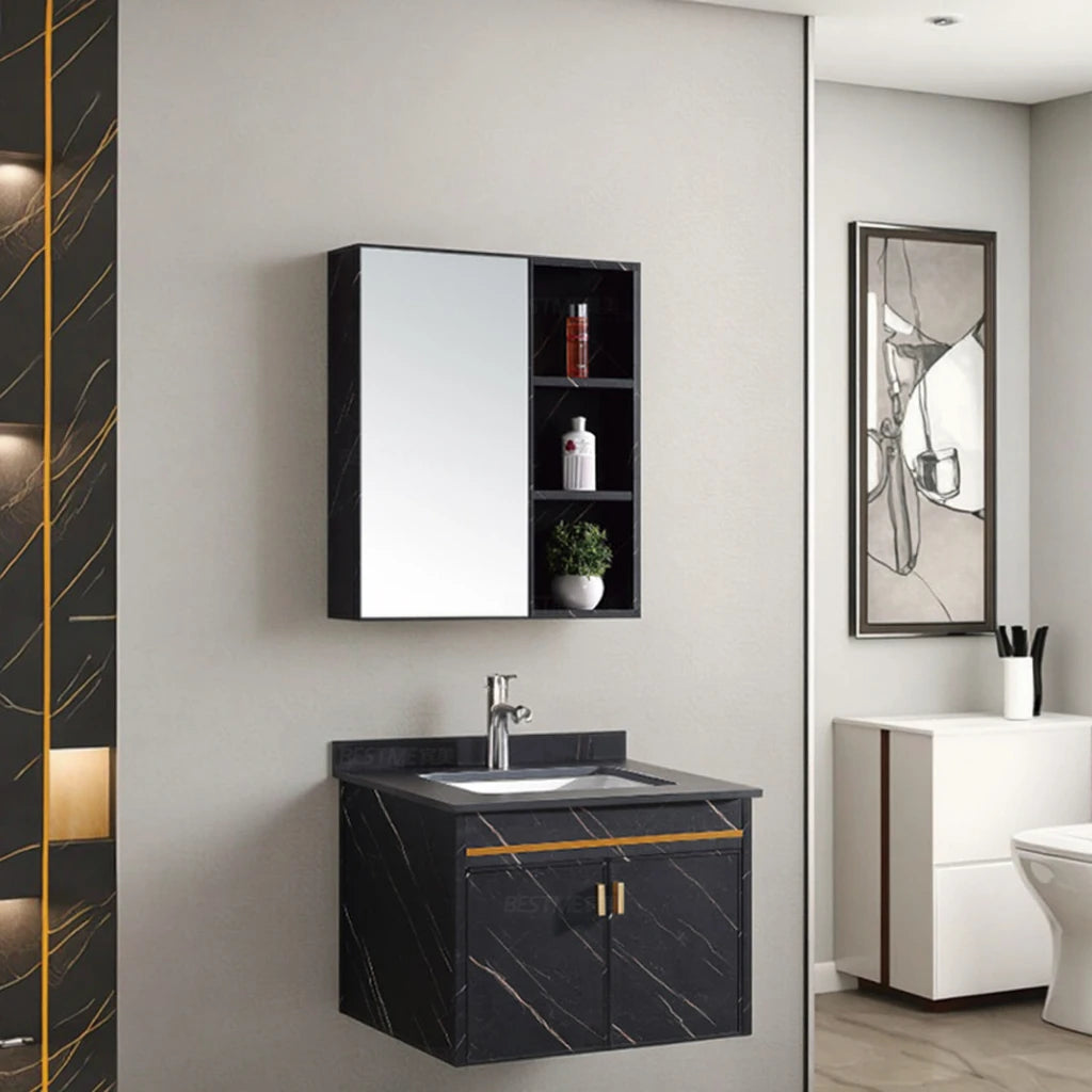 Modern Pvc Vanity Cabinet Basin Cabinet Wall Mounted Hanging Cabinet with LED Mirror and Ceramic Basin