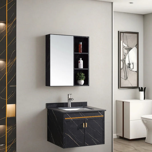 Modern Pvc Vanity Cabinet Basin Cabinet Wall Mounted Hanging Cabinet with LED Mirror and Ceramic Basin