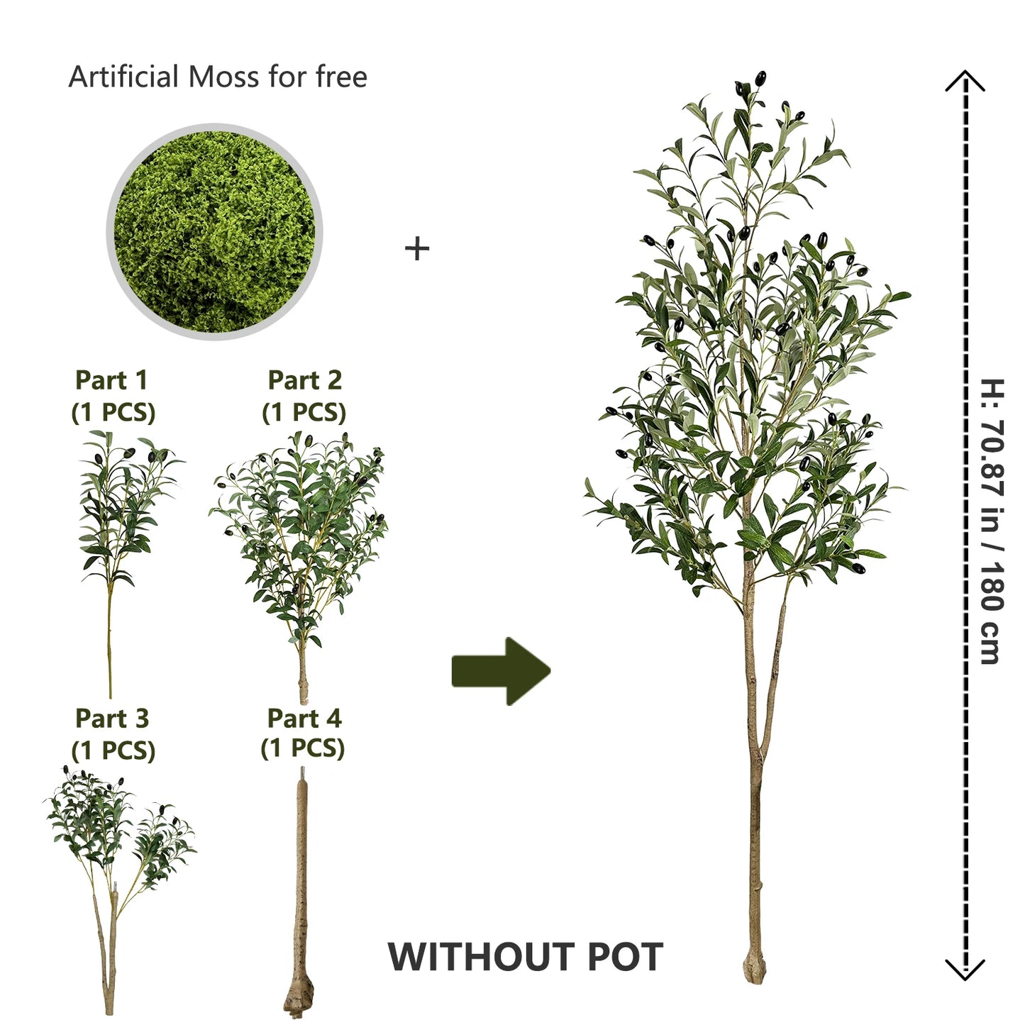 110-200CM Large Artificial Olive Plant tree Branches Without pot Faux plant Ornament indoor Faux Plant for Home garden Decor