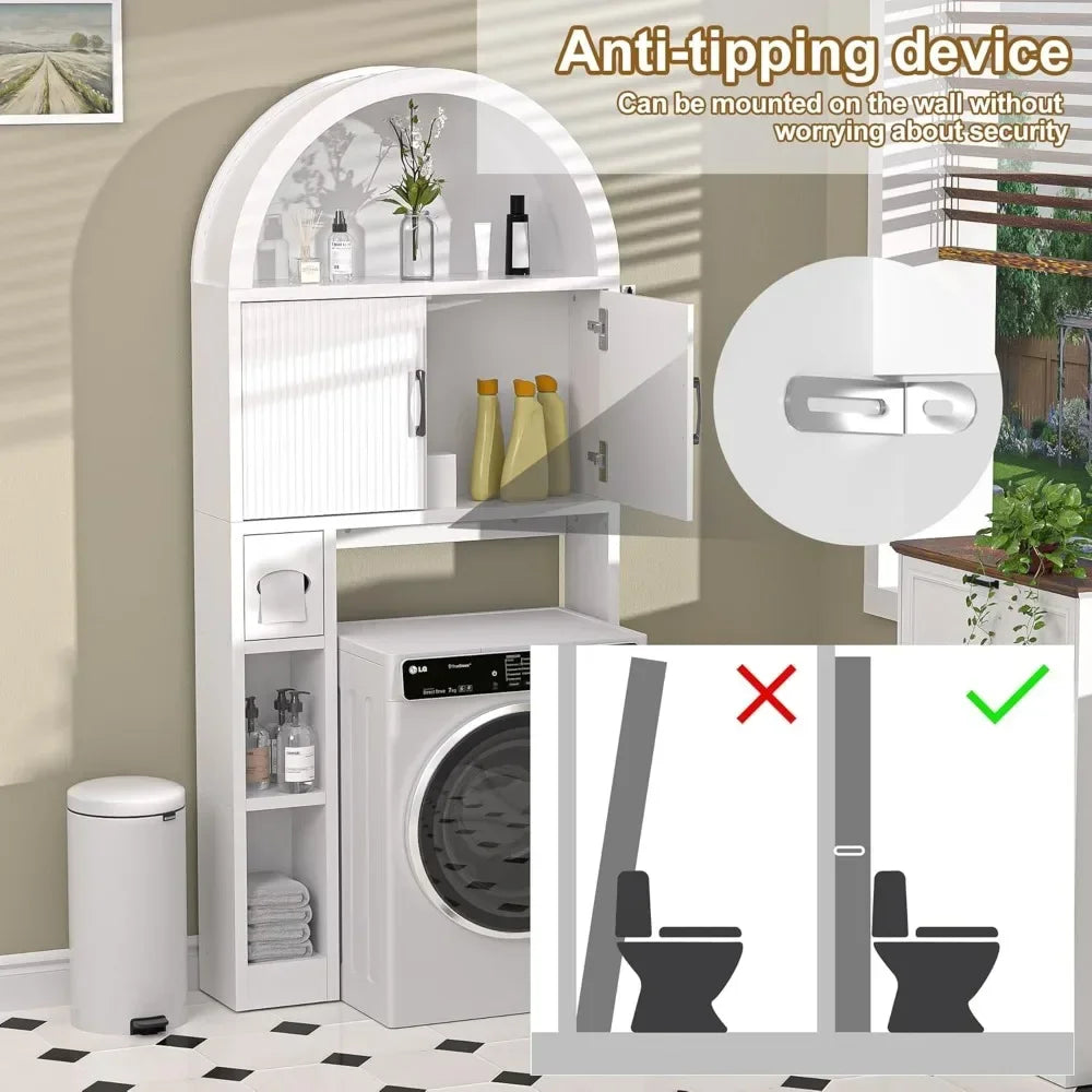 Bestseller"freestanding toilet-top storage cabinet with adjustable shelves and anti-tip feature, arched design"